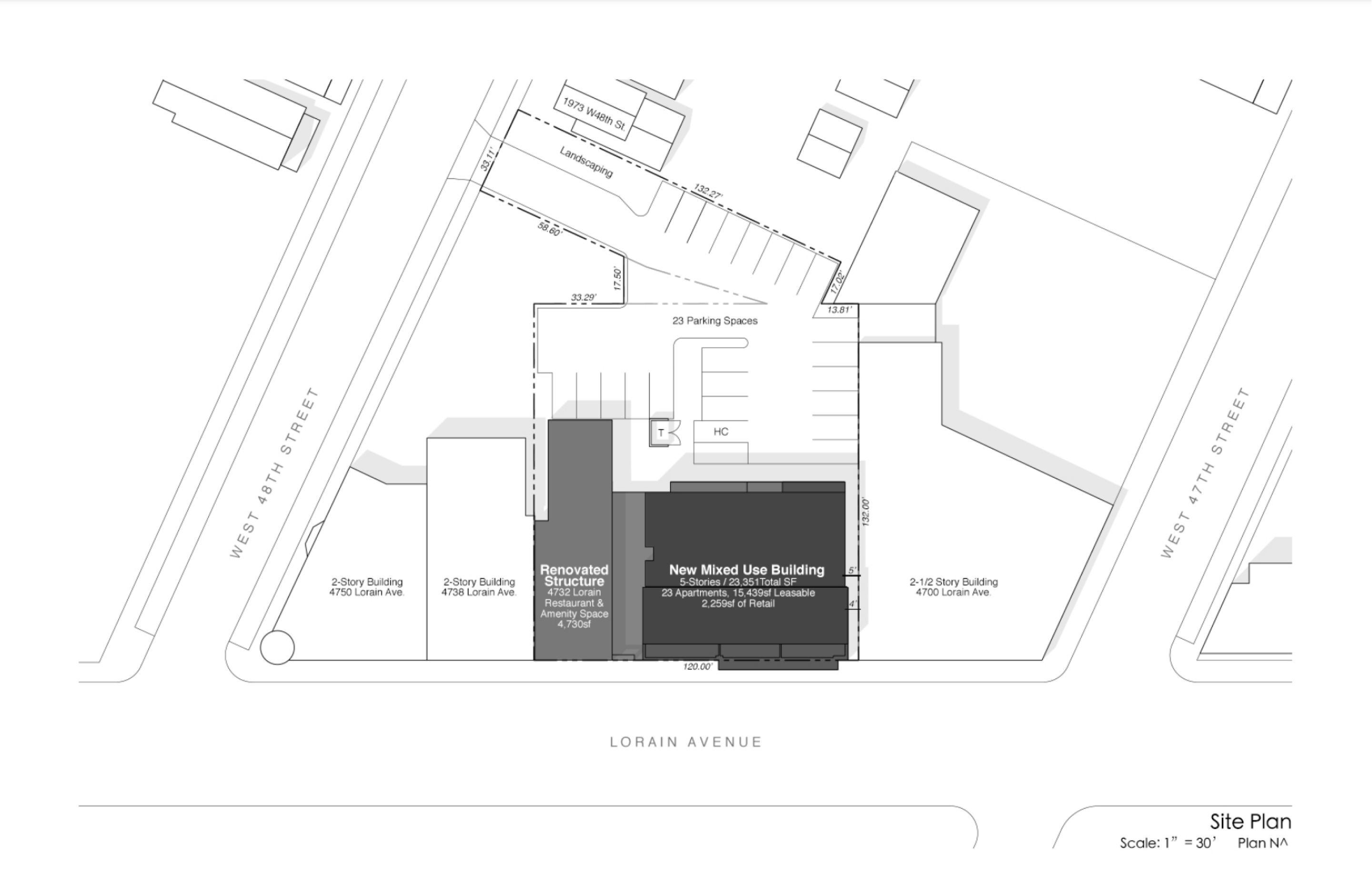 Proposal for 4732 Lorain Avenue site plan. 6/1/2023